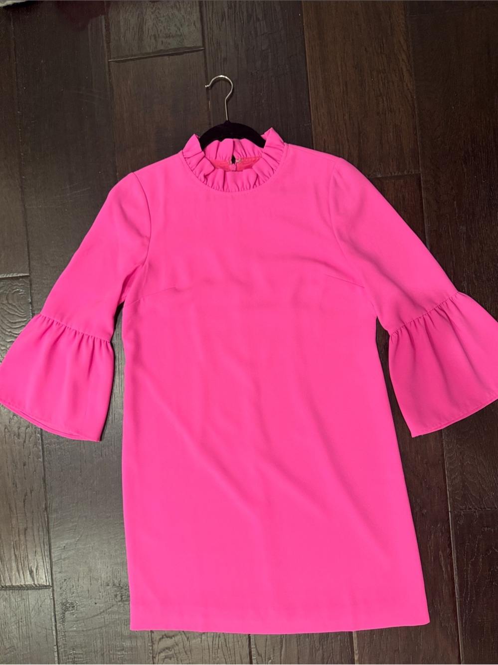 J. Crew Hot Pink Ruffle Neck Bell-Sleeve Shift Dress